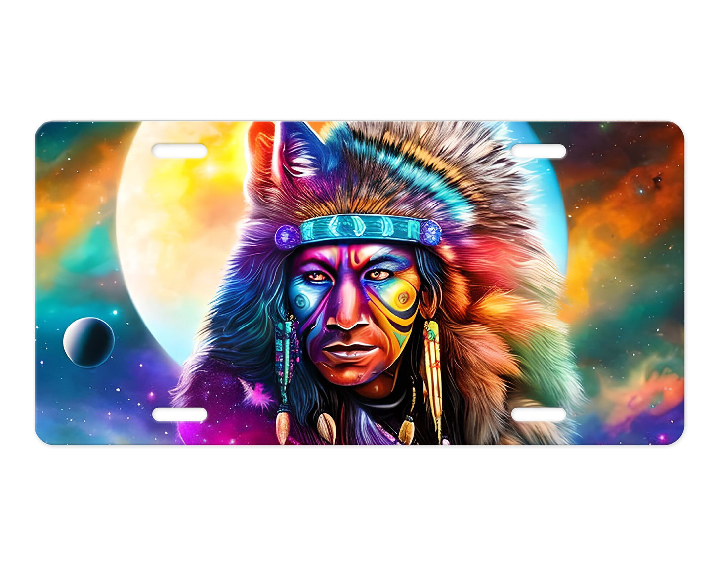 Native American Paint Chief Vanity Aluminum Front License Plate Car Accessory