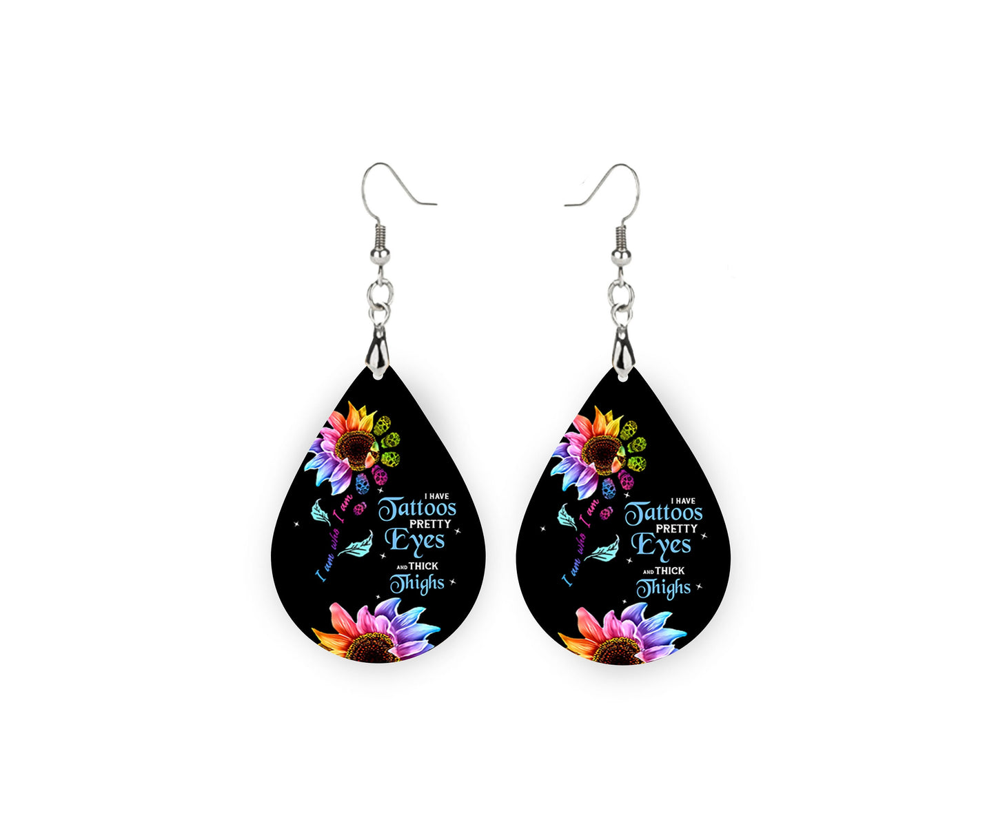 Tattoos and Thick Thighs Print Tear Drop Wood Dangle Earrings Hypoallergenic Jewelry