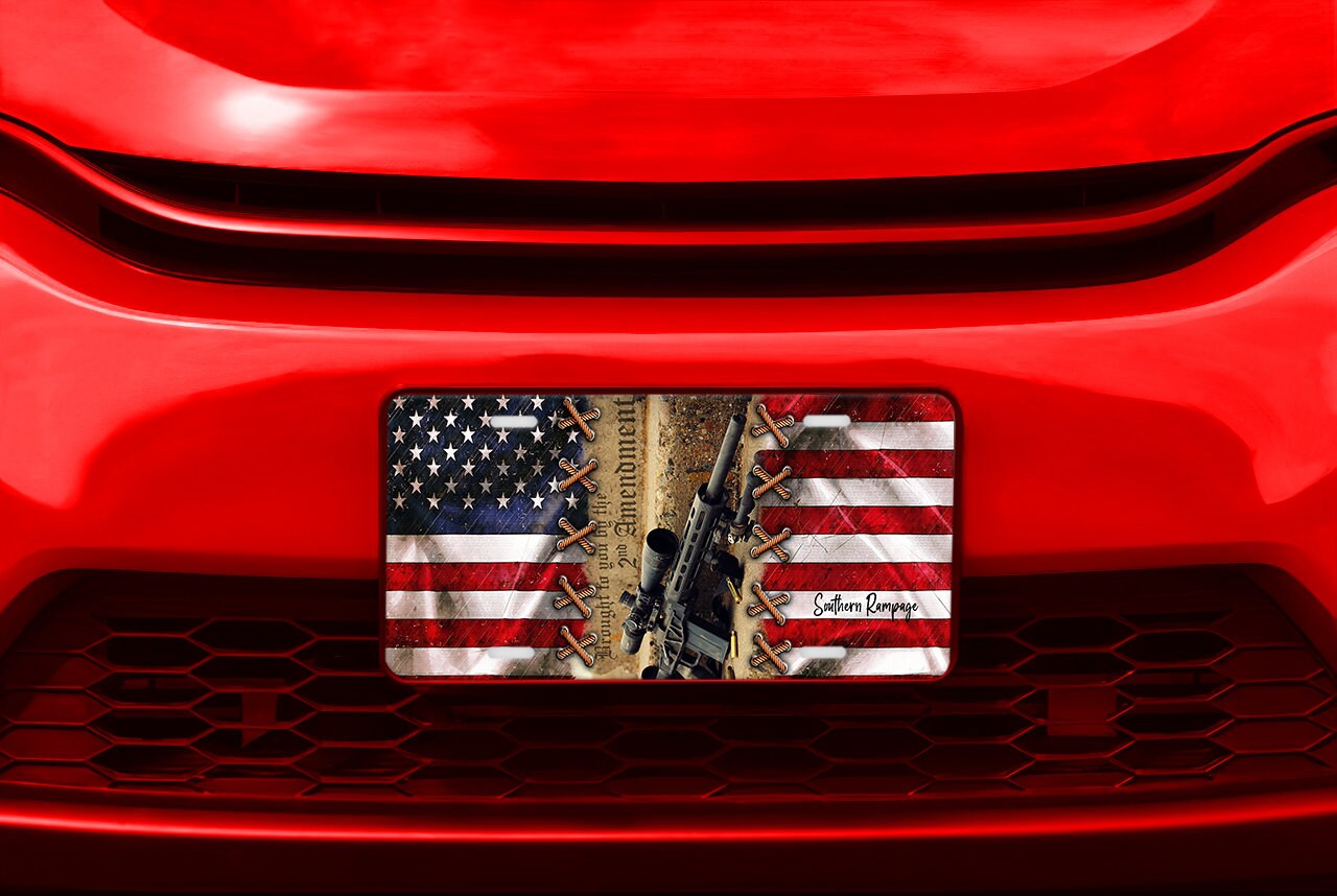 2nd Amendment Flag Aluminum Vanity License Plate Car Accessory Decorative Front Plate