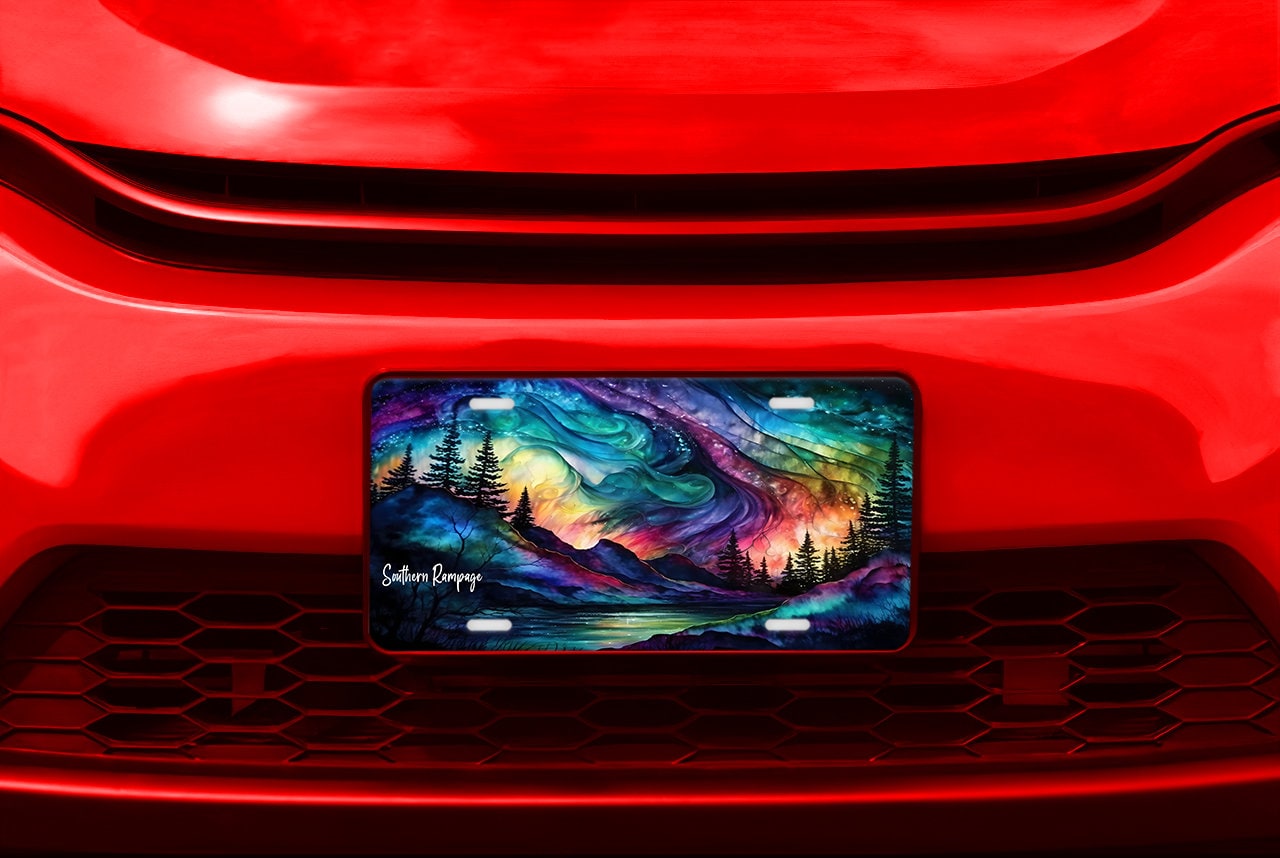 Alcohol Ink Northern Lights Aluminum Vanity License Plate Car Accessory Decorative Front Plate