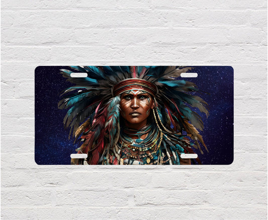 Warrior Native American Vanity Decorative Front License Plate Cute Car License Plate Made in the USA Aluminum Metal Plate -Premium Car Plate