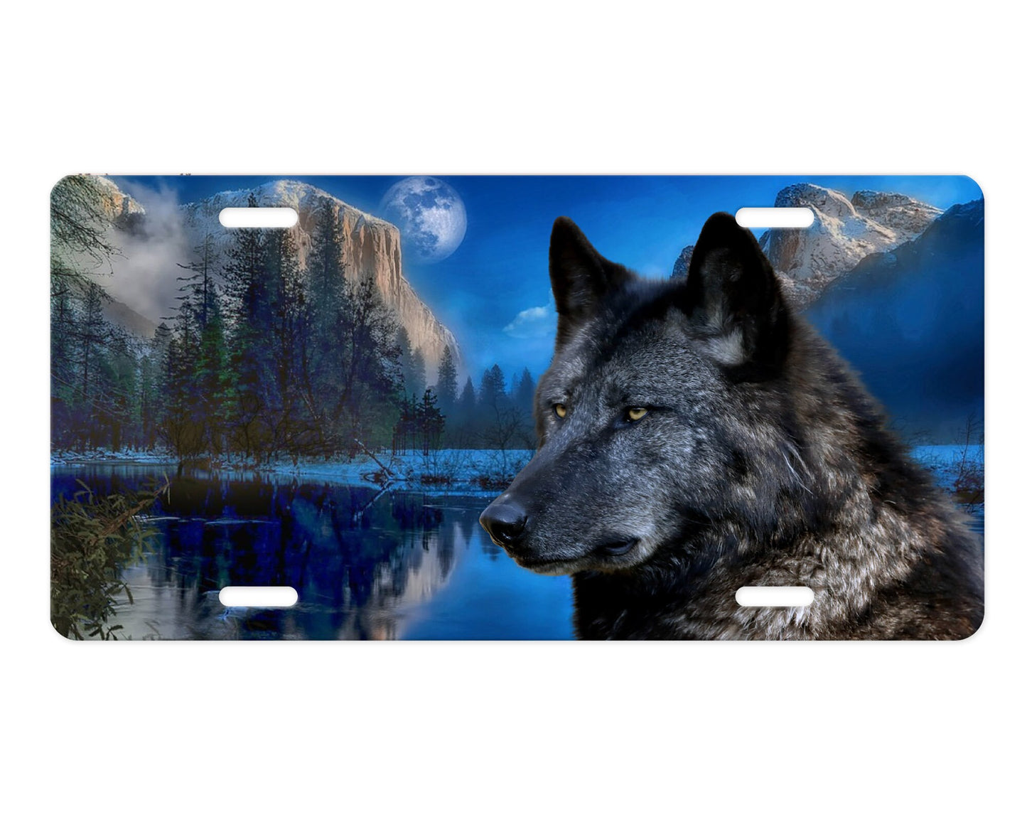 Wolf at Edge of World Vanity Decorative Front License Plate Cute Car License Plate Made in the USA Aluminum Metal Plate - Premium Car Plate