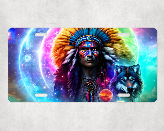 Wolf Chief Native American Vanity Decorative Front License Plate Cute Car License Plate Made in the USA Aluminum Metal Plate - Premium Car
