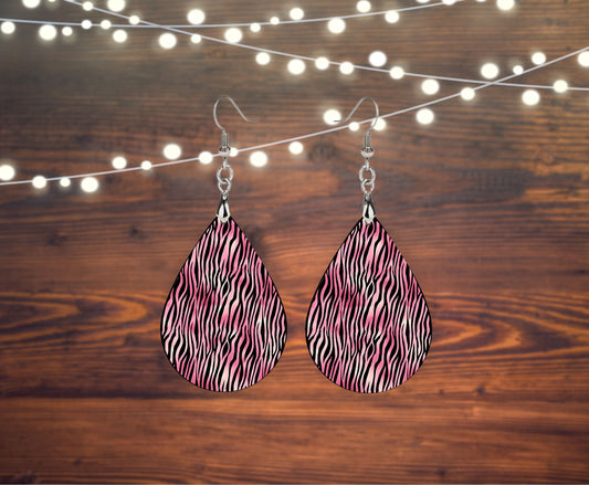 Pink Safari Print Tear Drop Dangle Printed Earrings Jewelry Handmade