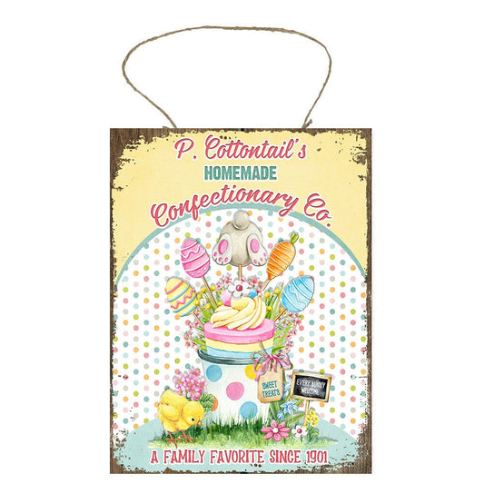 Cottontail's Confectionary Easter Spring Rabbit Printed Handmade Wood Sign