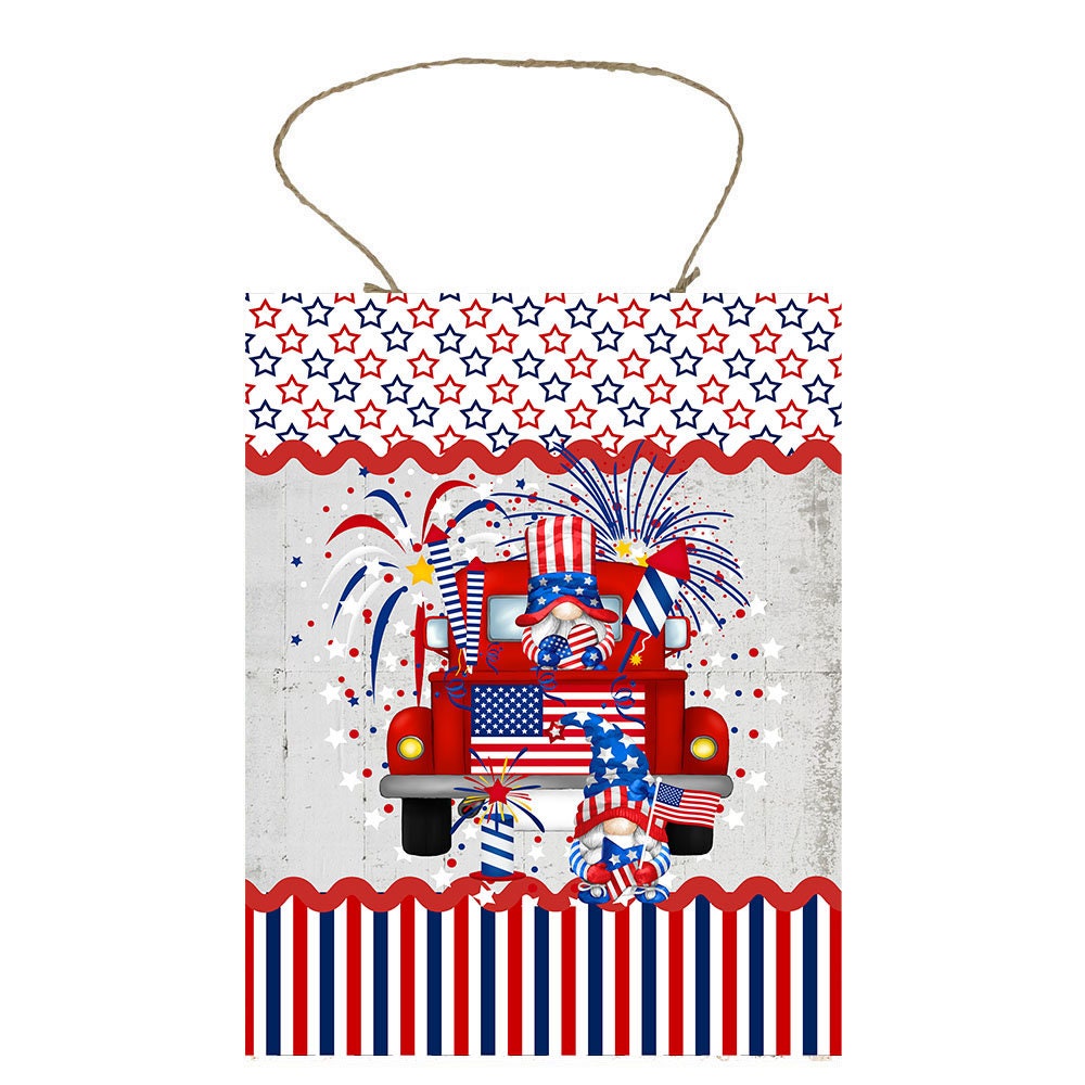 Patriotic Gnome Truck Printed Handmade Wood Sign