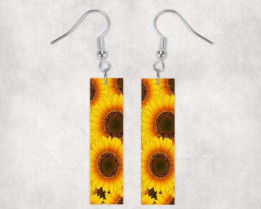 Sunflower Bar Dangle Printed Earrings Jewelry Handmade