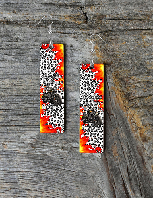 Just a Girl Who Loves Motorcycles Leopard Print Wood Dangle Earrings Hypoallergenic Jewelry