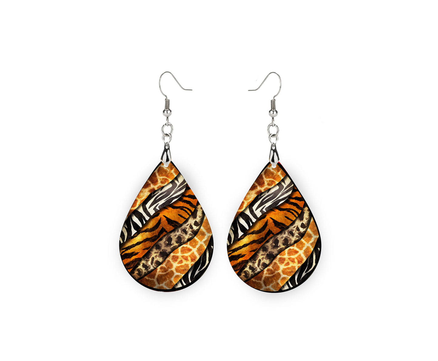 Safari Brush Strokes Animal Print Tear Drop Wood Dangle Earrings Hypoallergenic Jewelry