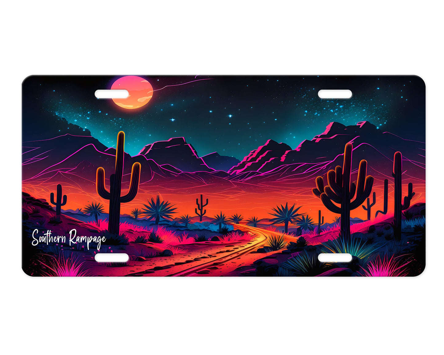 Neon Desert Nights Aluminum Vanity License Plate Car Accessory Decorative Front Plate