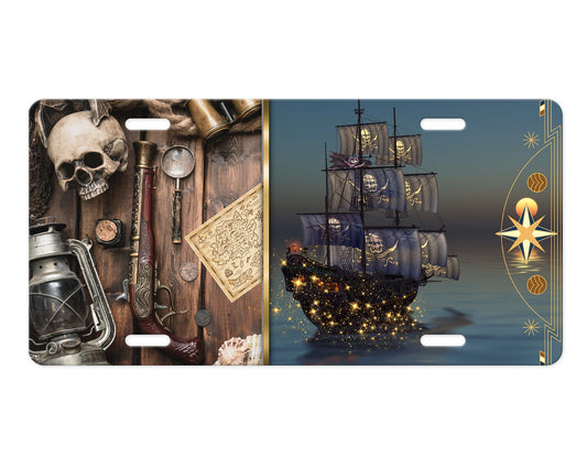Pirate Ship Aluminum Vanity License Plate Car Accessory Decorative Front Plate