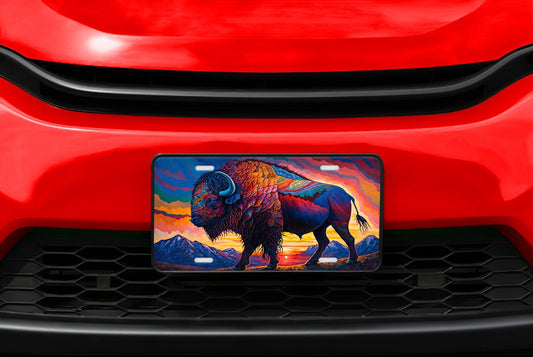 Tribal Buffalo Vanity Decorative Front License Plate - Cute Car License Plate Made in the USA - Aluminum Metal Plate - Front Plate for Car