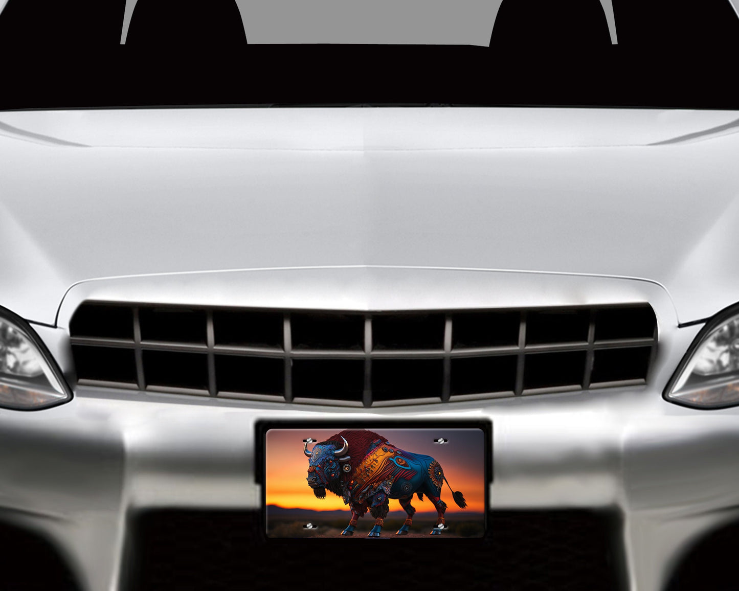 Warrior Buffalo Vanity Decorative Front License Plate - Cute Car License Plate Made in the USA - Aluminum Metal Plate - Front Plate for Car