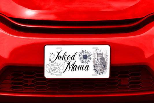Inked Mama Vanity Decorative Front License Plate - Cute Car License Plate Made in the USA - Aluminum Metal Plate - Front Plate for Car