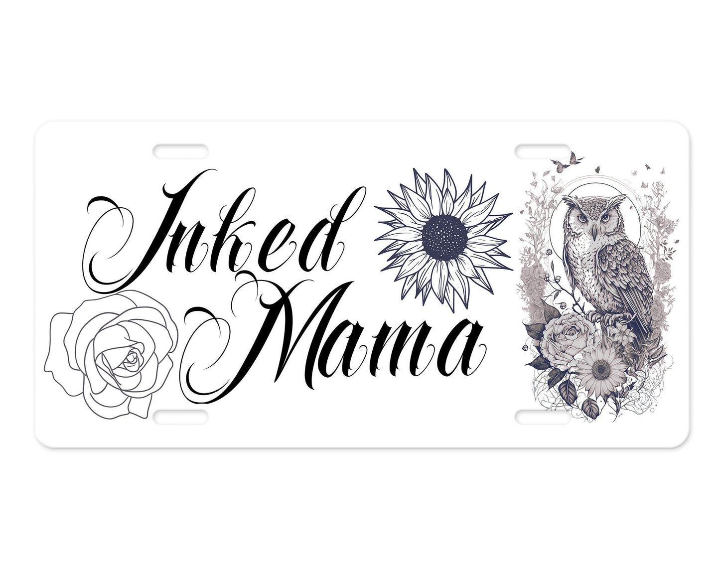 Inked Mama Vanity Decorative Front License Plate - Cute Car License Plate Made in the USA - Aluminum Metal Plate - Front Plate for Car