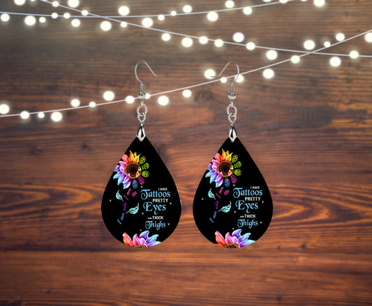 Tattoos and Thick Thighs Print Tear Drop Wood Dangle Earrings Hypoallergenic Jewelry