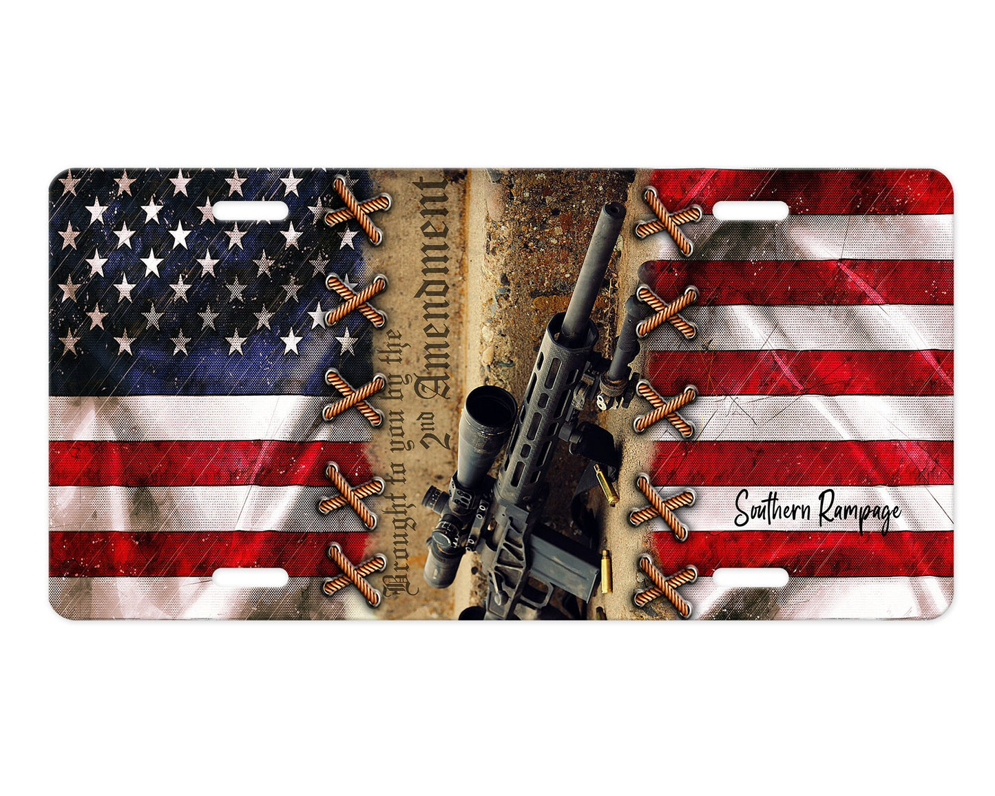 2nd Amendment Flag Aluminum Vanity License Plate Car Accessory Decorative Front Plate