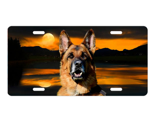 German Shephard Full Moon Pet Lovers Dog Aluminum Vanity License Plate Car Accessory Decorative Front Plate