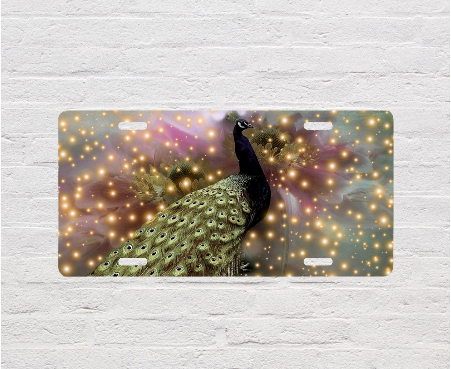 Peacock Sparkles Vanity Decorative Front License Plate - Cute Car License Plate Made in the USA - Aluminum Metal Plate - Premium Car Plate
