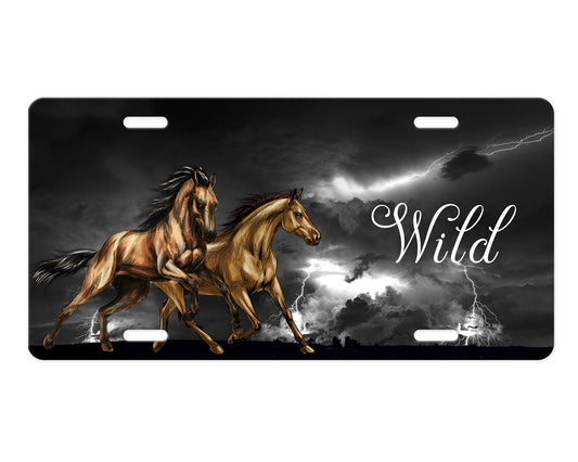 Wild Lightening Horses Vanity Decorative Front License Plate Cute Car License Plate Made in the USA Aluminum Metal Plate - Premium Car Plate