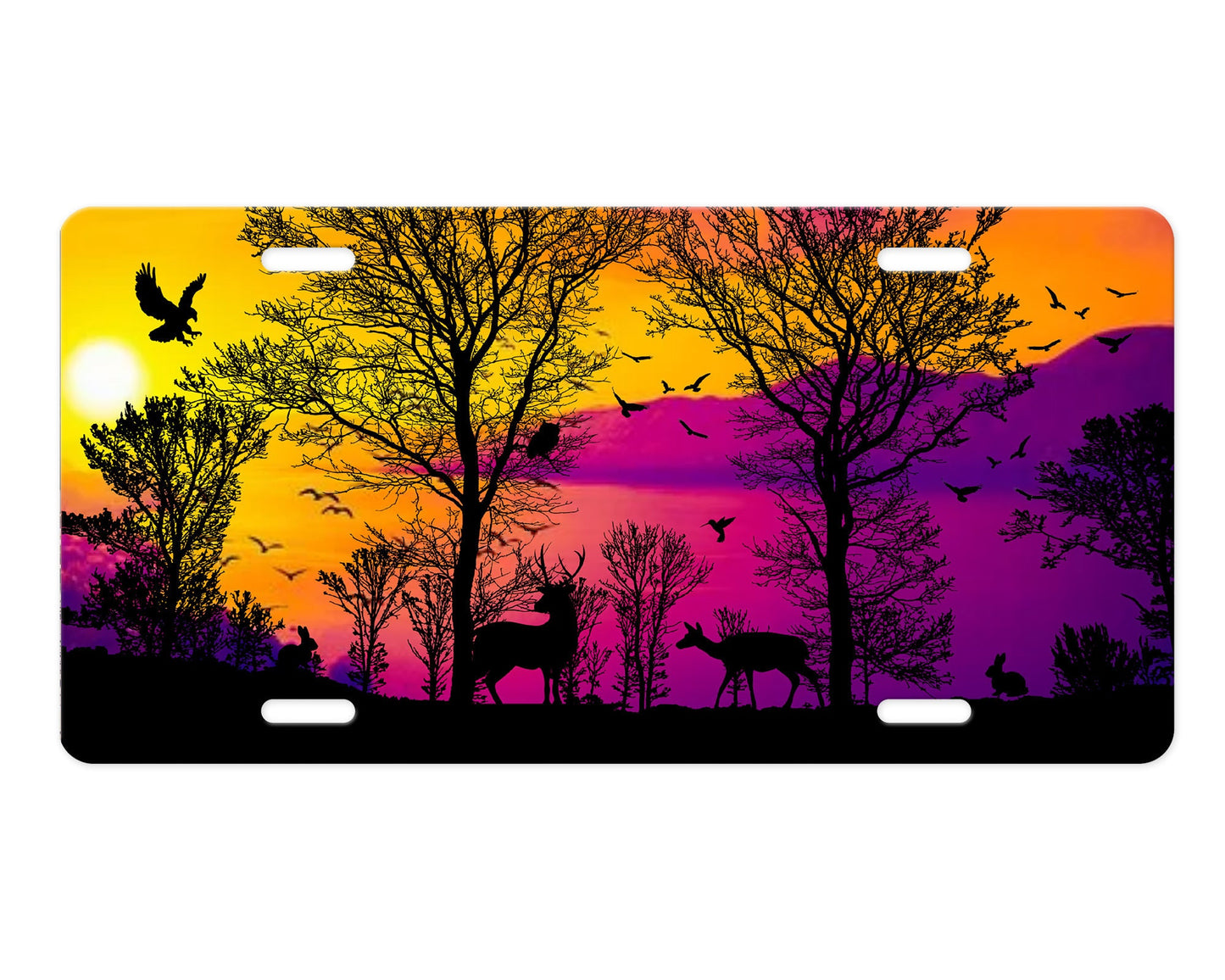 Wildlife Silhouette Vanity Decorative Front License Plate Cute Car License Plate Made in the USA Aluminum Metal Plate - Premium Car Plate