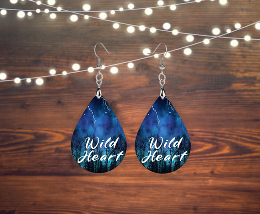 Wild Heart Print Tear Drop Wood Dangle Earrings Hypoallergenic Jewelry