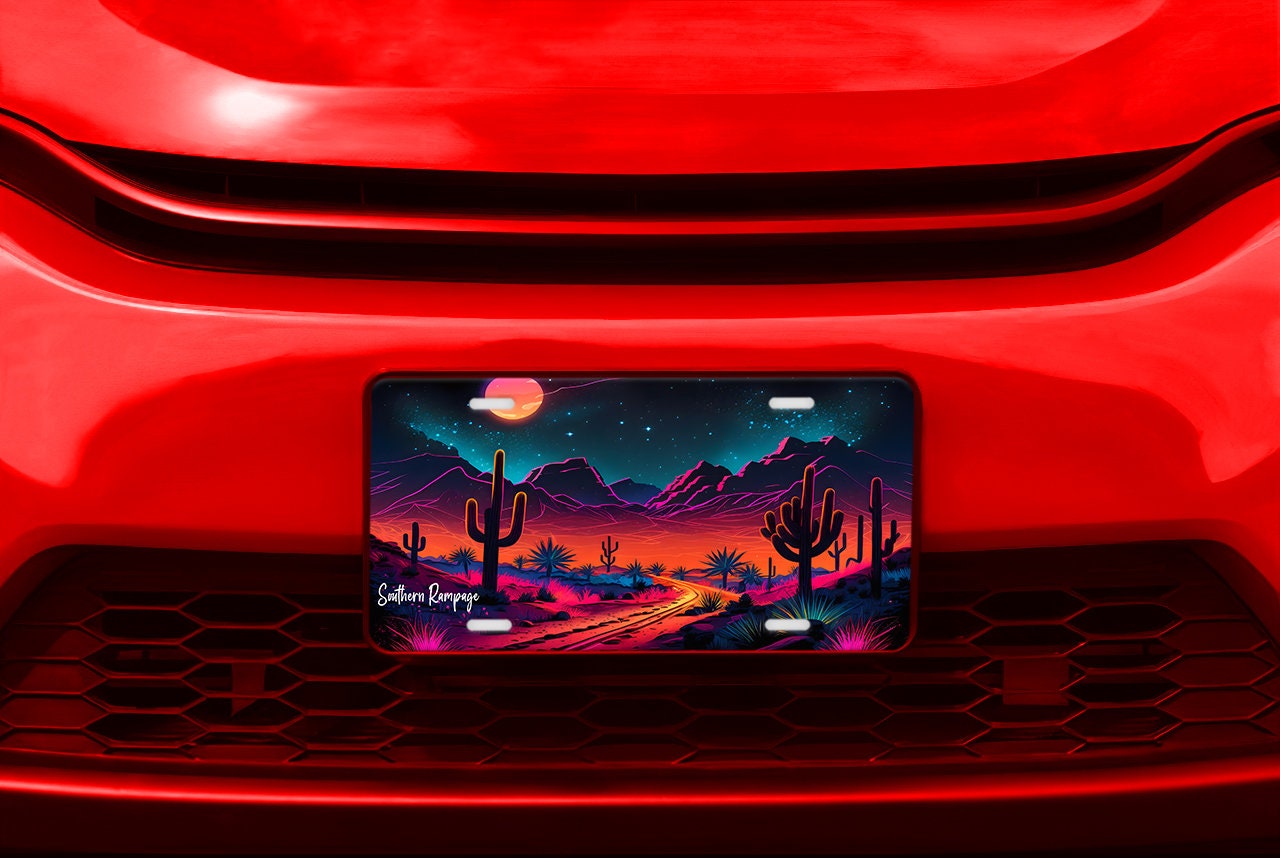 Neon Desert Nights Aluminum Vanity License Plate Car Accessory Decorative Front Plate