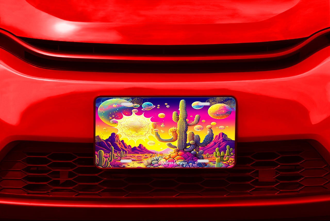 Neon Space Desert Aluminum Vanity License Plate Car Accessory Decorative Front Plate