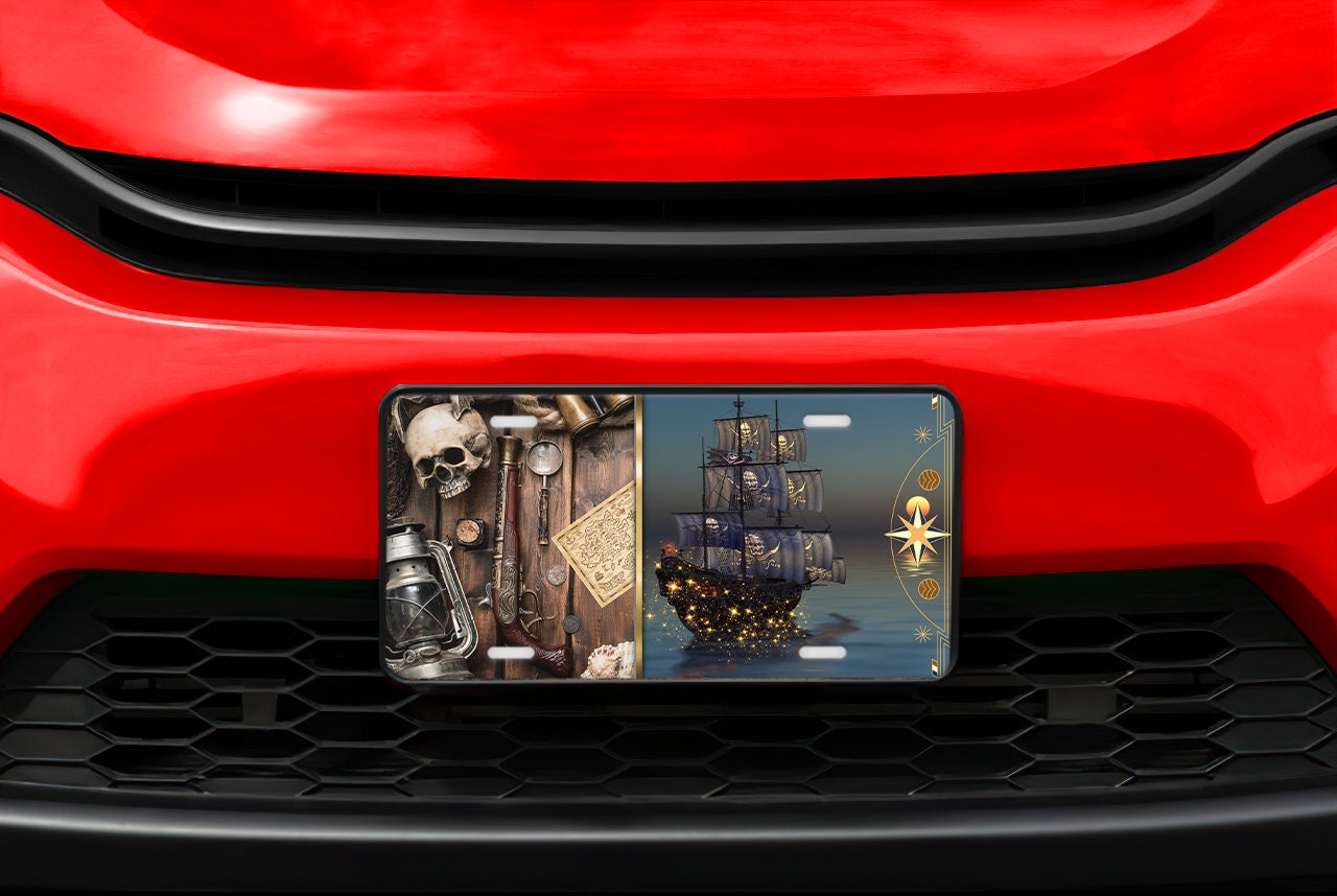 Pirate Ship Aluminum Vanity License Plate Car Accessory Decorative Front Plate