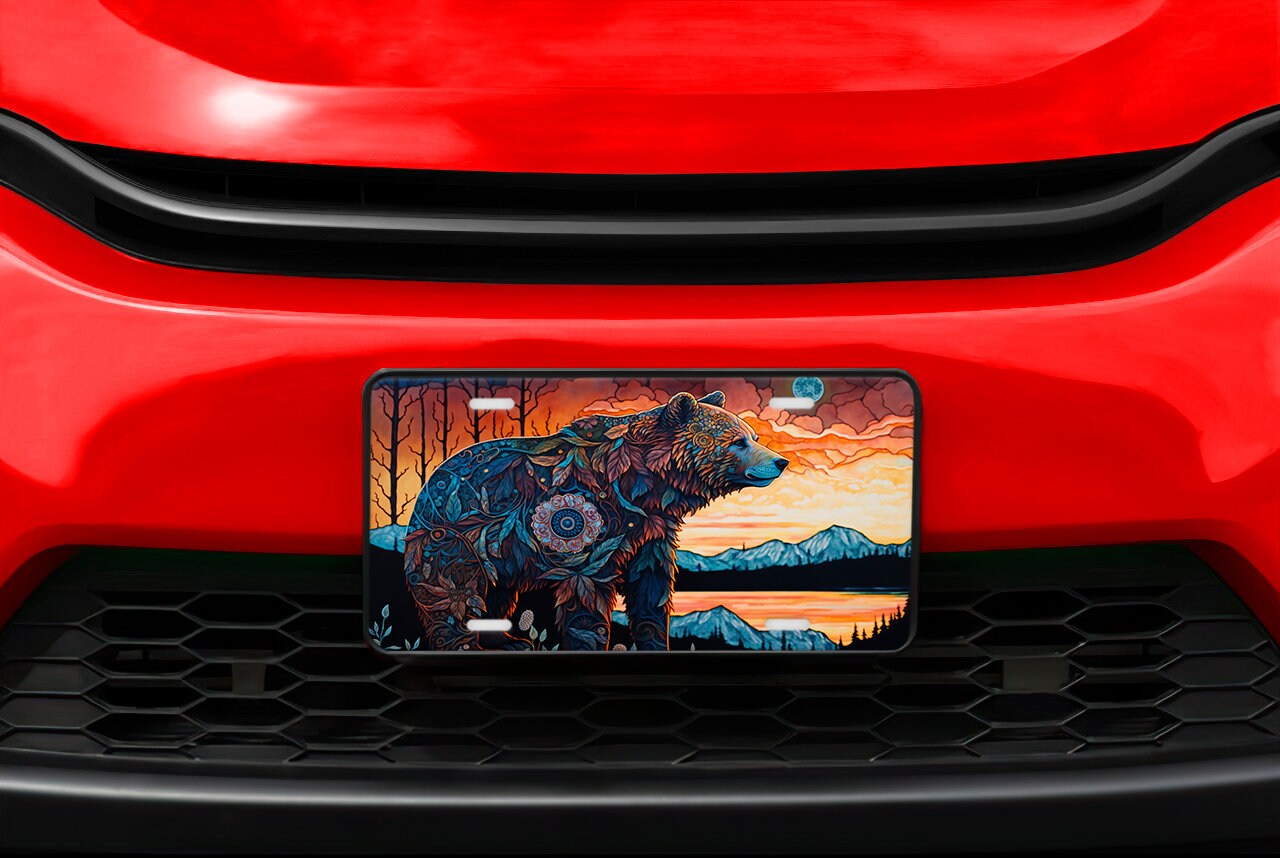 Stylized Bear Vanity Decorative Front License Plate - Cute Car License Plate Made in the USA - Aluminum Metal Plate - Front Plate for Car