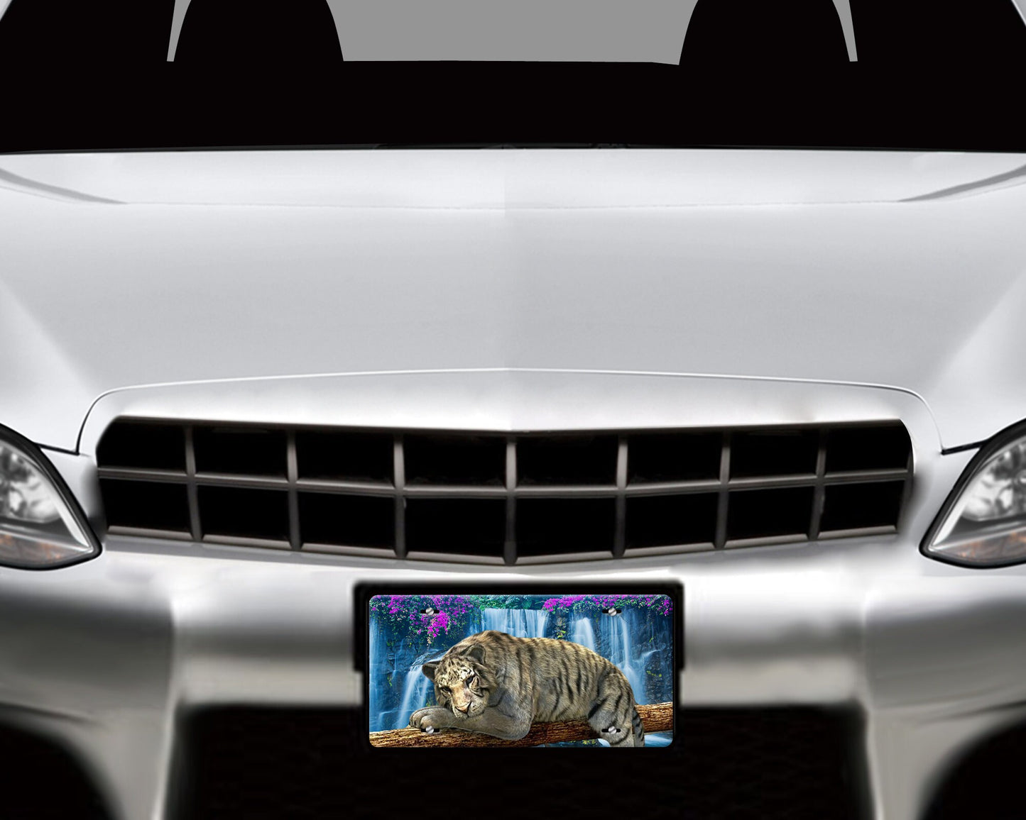 Tiger Waterfall Vanity Decorative Front License Plate - Cute Car License Plate Made in the USA - Aluminum Metal Plate - Front Plate for Car