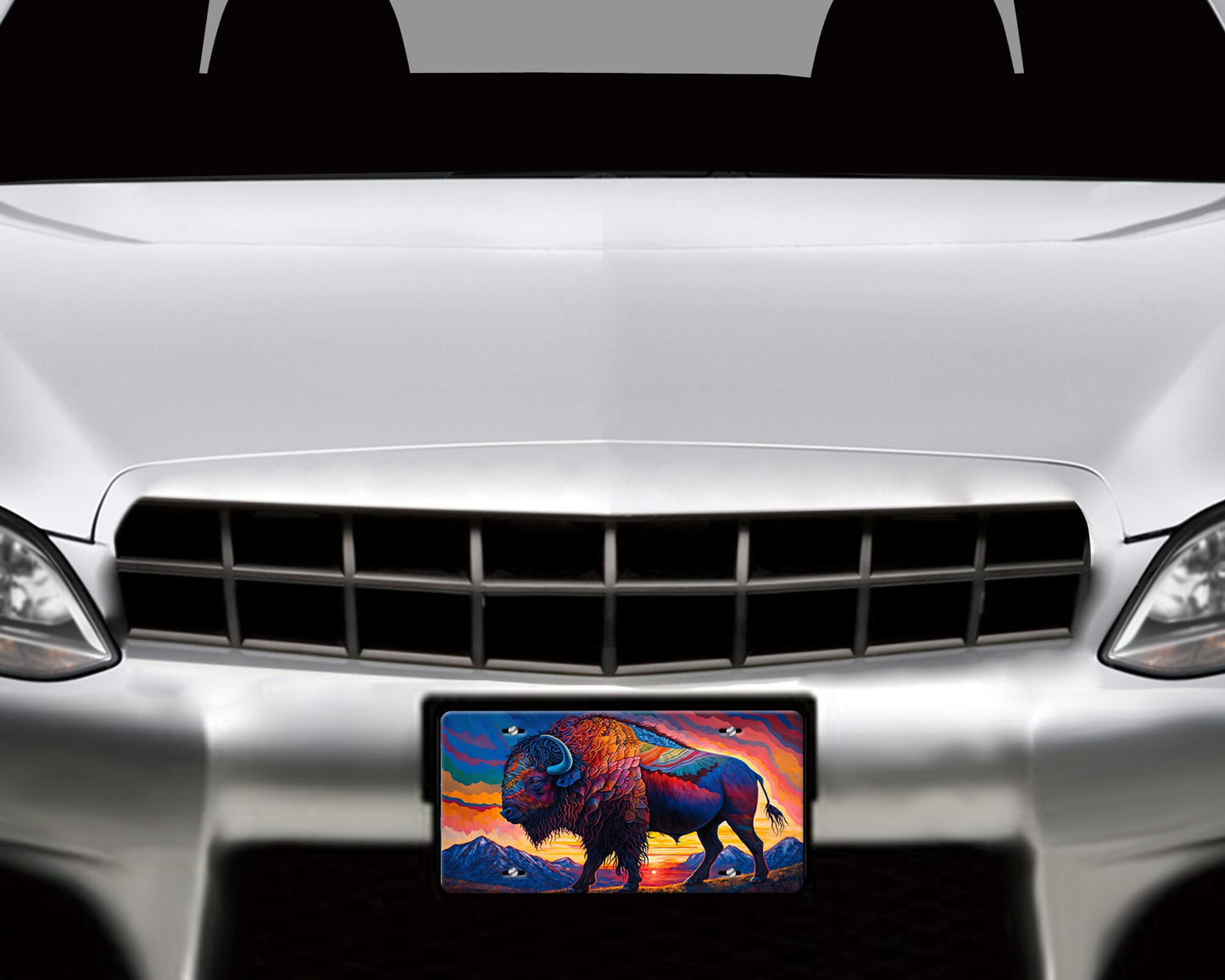 Tribal Buffalo Vanity Decorative Front License Plate - Cute Car License Plate Made in the USA - Aluminum Metal Plate - Front Plate for Car