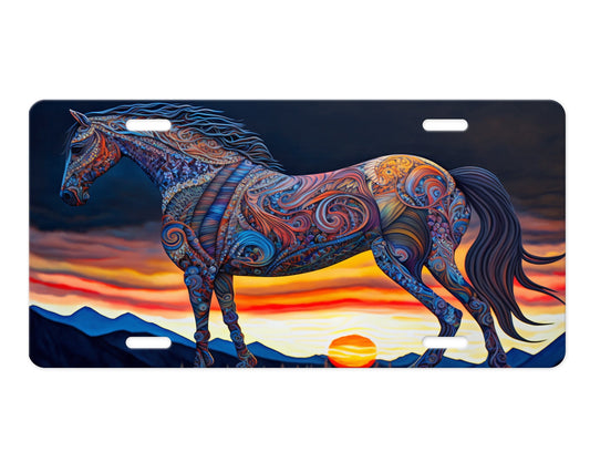 Tribal Horse Vanity Decorative Front License Plate - Cute Car License Plate Made in the USA - Aluminum Metal Plate - Front Plate for Car
