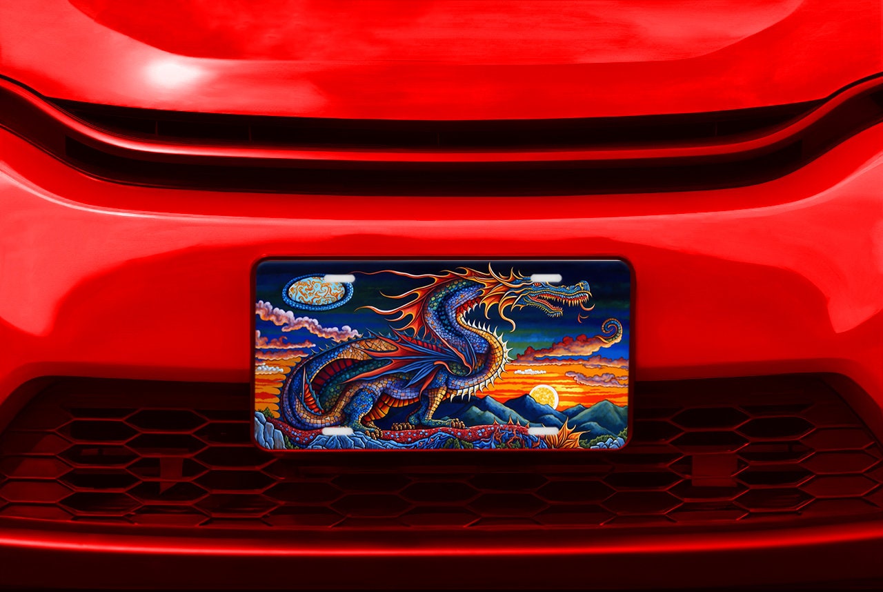 Blue Dragon Vanity Decorative Front License Plate - Cute Car License Plate Made in the USA - Aluminum Metal Plate - Front Plate for Car