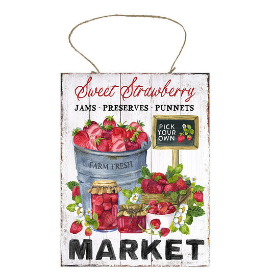 Strawberry Market Kitchen  Farmhouse Decor Printed Handmade Wood Sign Door Hanger Sign