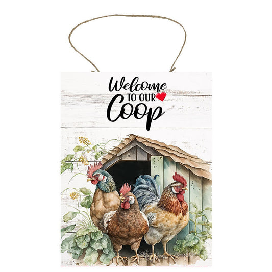 Welcome to Our Coop Chickens Farmhouse Decor Printed Handmade Wood Sign Door Hanger Sign