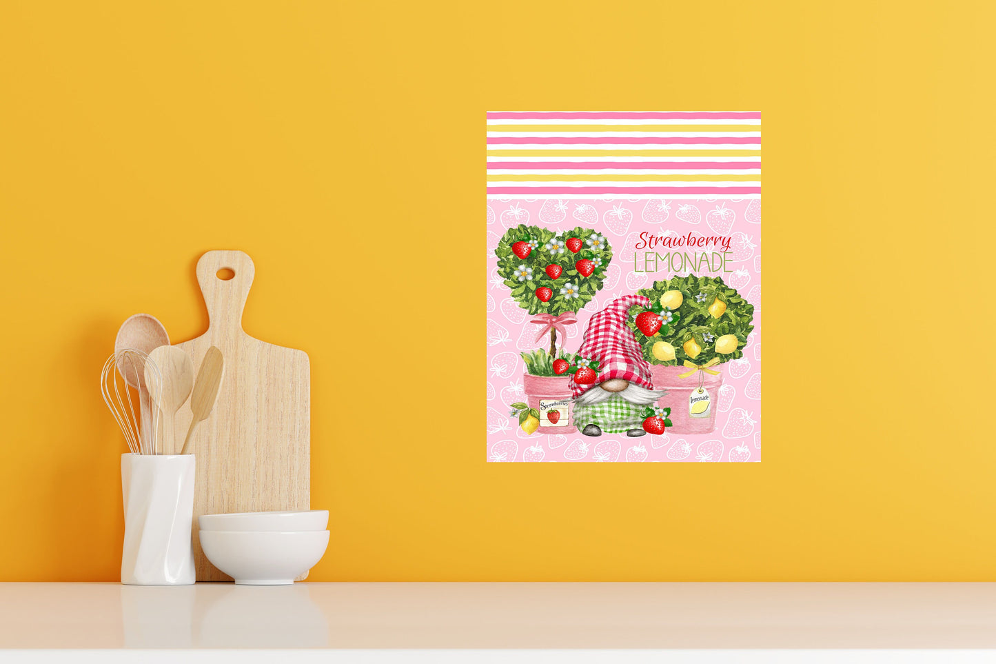 Strawberry Lemonade Farmhouse Kitchen Gnome Printed Handmade Wood Sign