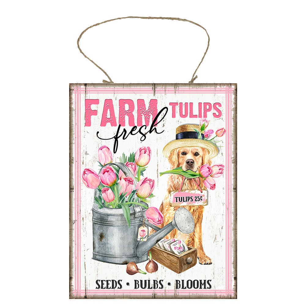 Farm Fresh Tulips  Farmhouse Decor Printed Handmade Wood Sign Door Hanger