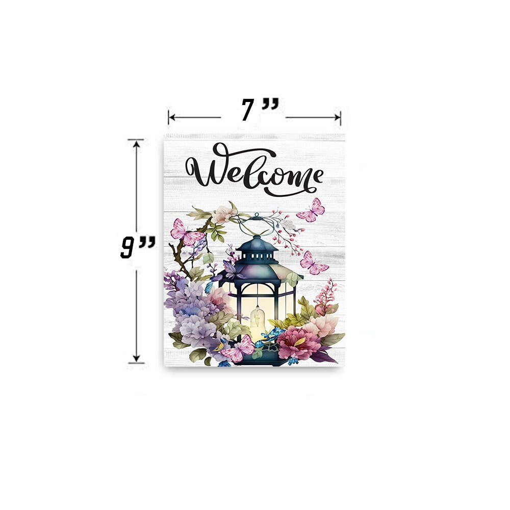 Welcome Floral Lantern Farmhouse Decor Printed Handmade Wood Sign Door Hanger Sign