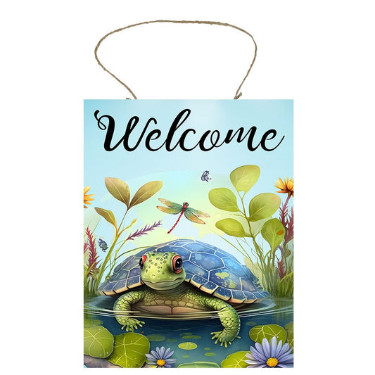 Welcome Turtle Farmhouse Decor Printed Handmade Wood Sign Door Hanger Sign