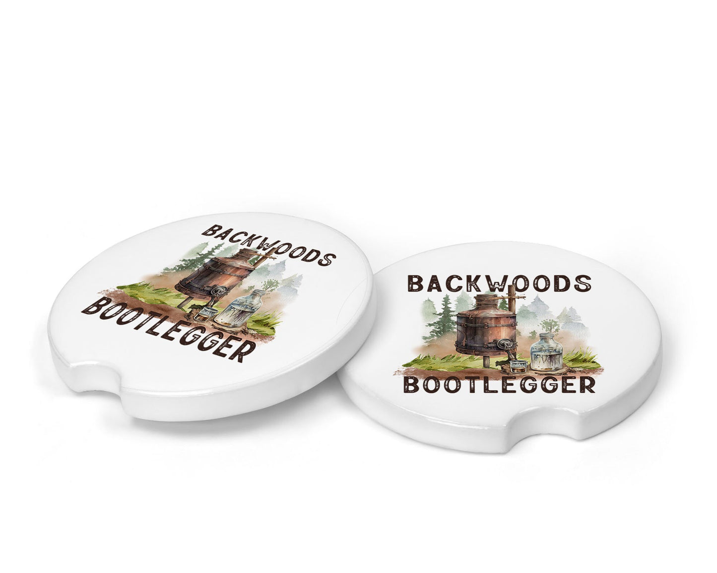 Set of 2 Backwoods Bootlegger Sandstone Car Coasters