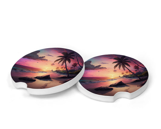 Set of 2 Sunset Beach Sandstone Car Coasters