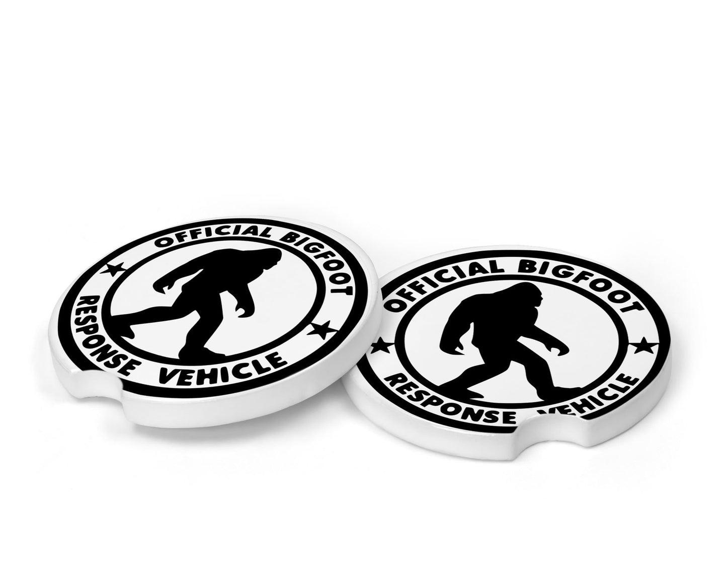 Set of 2 Official Bigfoot Response Vehicle Sandstone Car Coasters