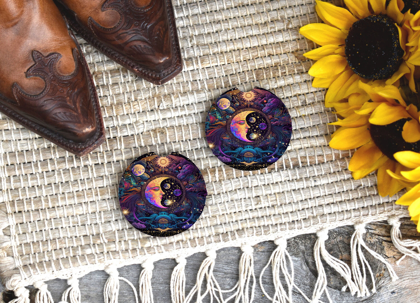 Set of 2 Celestial Sandstone Car Coasters