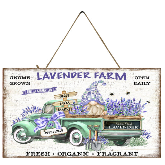 Lavender Farm Gnome Truck Printed Handmade Wood Sign Door Hanger Decorative Wall Decor Farmhouse Docor