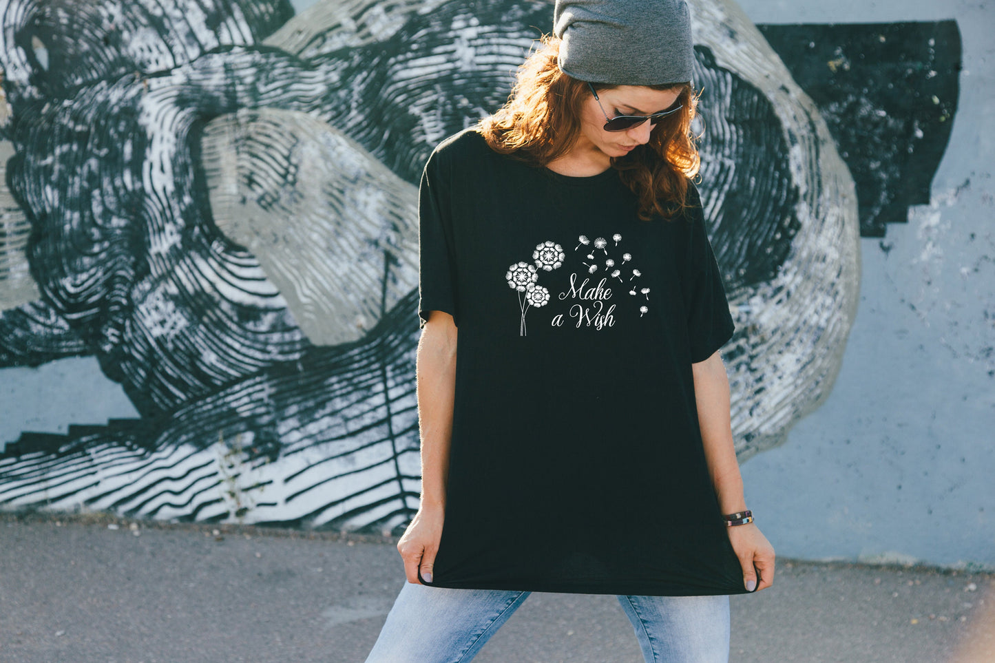 Make a Wish, Tshirt, Dandelion, Graphic T's  100% Cotton Black White or Gray