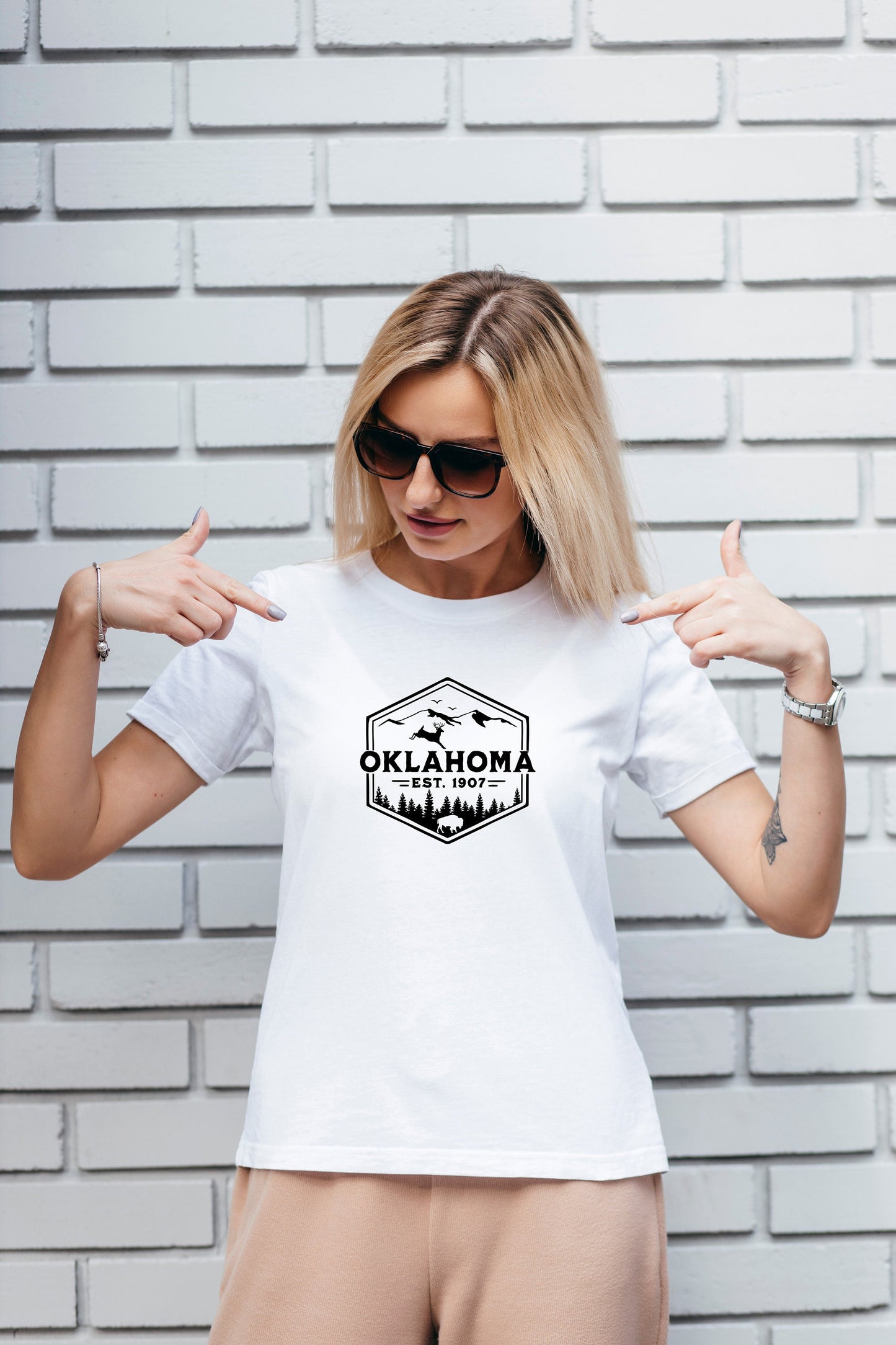 Oklahoma Badge, T Shirt,  Tshirt, Graphic T's  100% Cotton Black White or Gray, Tee