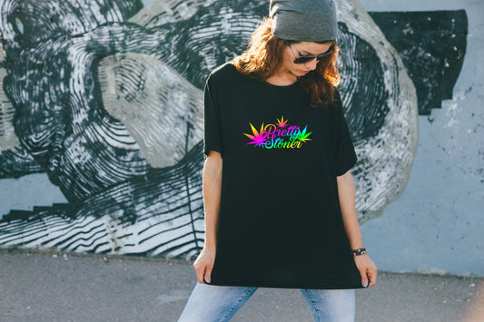 Pretty Stoner T Shirt, Graphic Tee, Marijuana Weed, Tshirt, 100% Cotton Black White or Gray