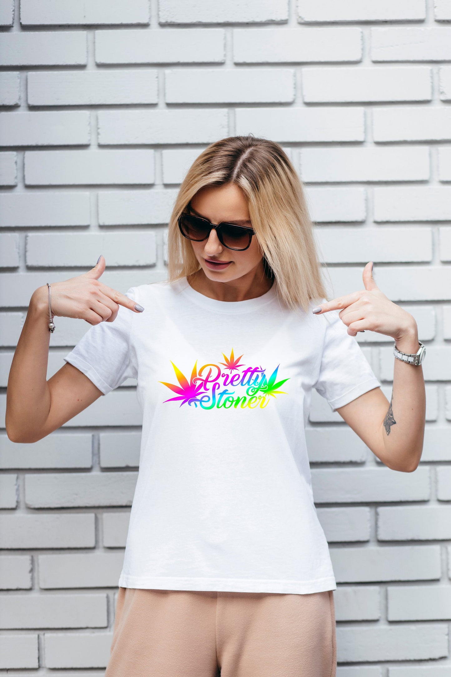 Pretty Stoner T Shirt, Graphic Tee, Marijuana Weed, Tshirt, 100% Cotton Black White or Gray