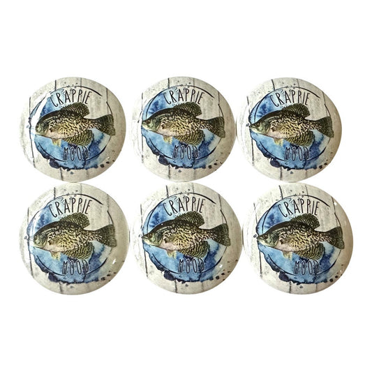 Set of 6 Crappie Mood Fishing Wood Cabinet Knobs, Kitchen Cabinet Knobs, Draw Knobs, Man Cave Cabin Decor,
